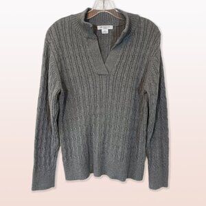 Liz Claiborne 100% Cotton Thick Grey Cable Knit Long Sleeve Sweater Size 1X